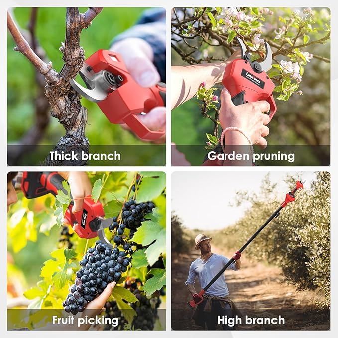 Electric Pruning Shears with Telescopic Rod, 50mm 1.96 Cutting Diameter Cordless Pruner with 2 Rechargeable Batteries, Tree Branch Cutter with SK7 Blade for Gardening Pruning