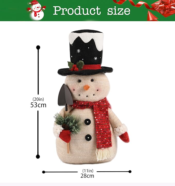 2025 Christmas Animated Snowman Decorations with Black Hat, Xmas Handmade Plush Ornaments for Indoor, Home, Bedroom Living Room and Holiday, Present for Family and Friends