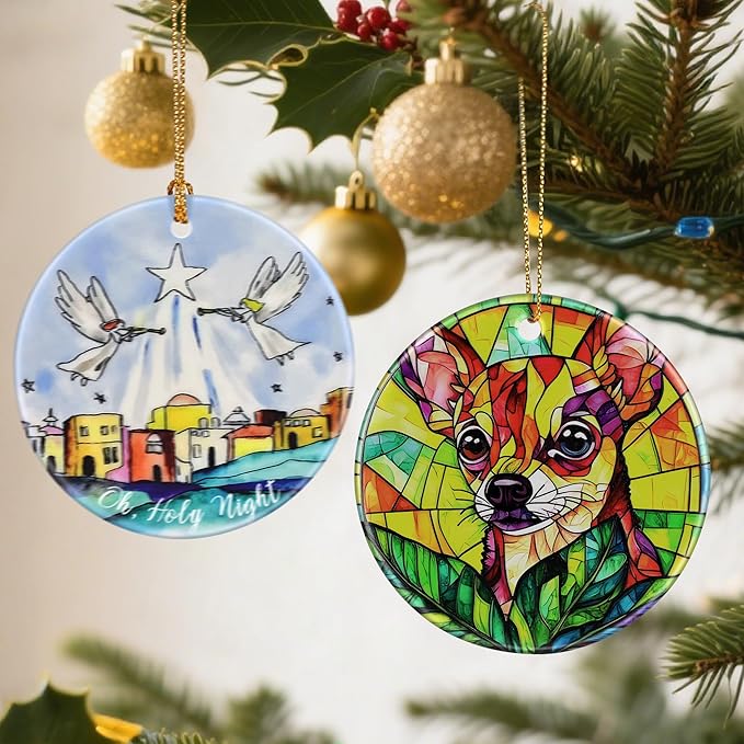 Vibrant Chihuahua Ornaments, Dog Christmas Ornaments: Christmas Tree Decorations, Holiday Decor, Stocking Stuffers, Gift Ideas, Xmas Gift, Gifts for Pet Lover & Gifts for Dog Lover