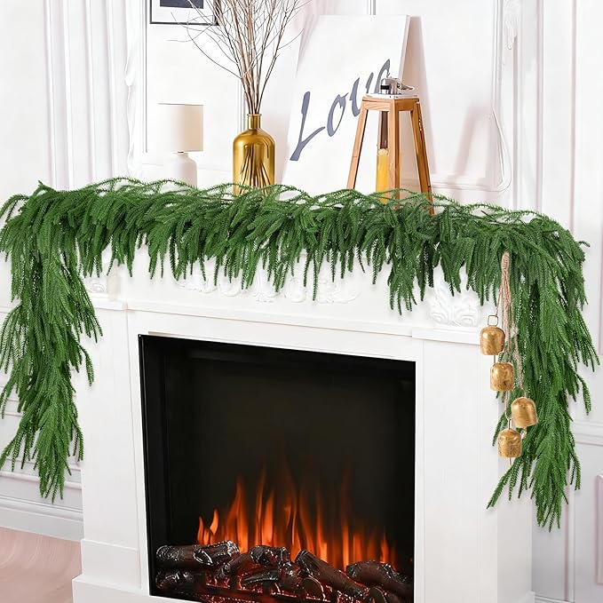 2Pcs 5FT Christmas Garland Artificial Norfolk Pine Garlands Real Touch Winter Green Greenery Garland Christmas Decoration Xmas Garland for Door Table Mantle Wall Indoor Outdoor Christmas Decor