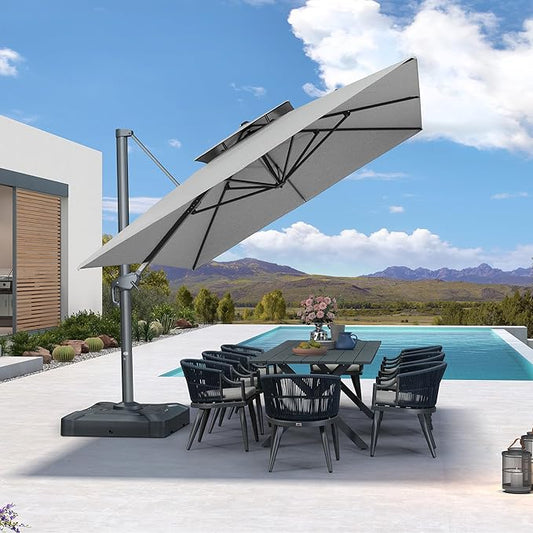 PURPLE LEAF 10' X 13' Double Top Cantilever Patio Umbrella Deluxe Large Outdoor Umbrella Rectangle Offset Umbrella with Fade Resistance for Garden Deck Pool Patio, Pebble Grey