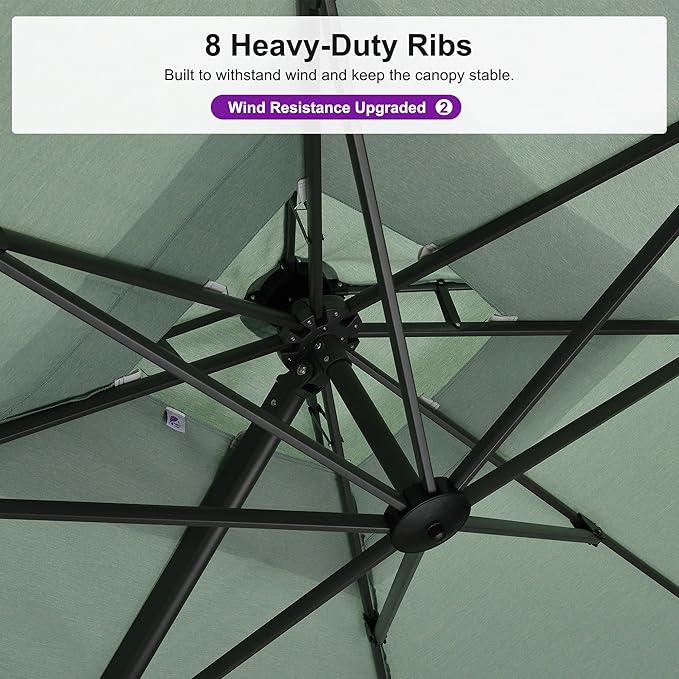 PURPLE LEAF 9' X 12' Double Top Cantilever Patio Umbrella Deluxe Large Outdoor Umbrella Rectangle Offset Umbrella with Fade Resistance for Garden Deck Pool Patio, Mint Green