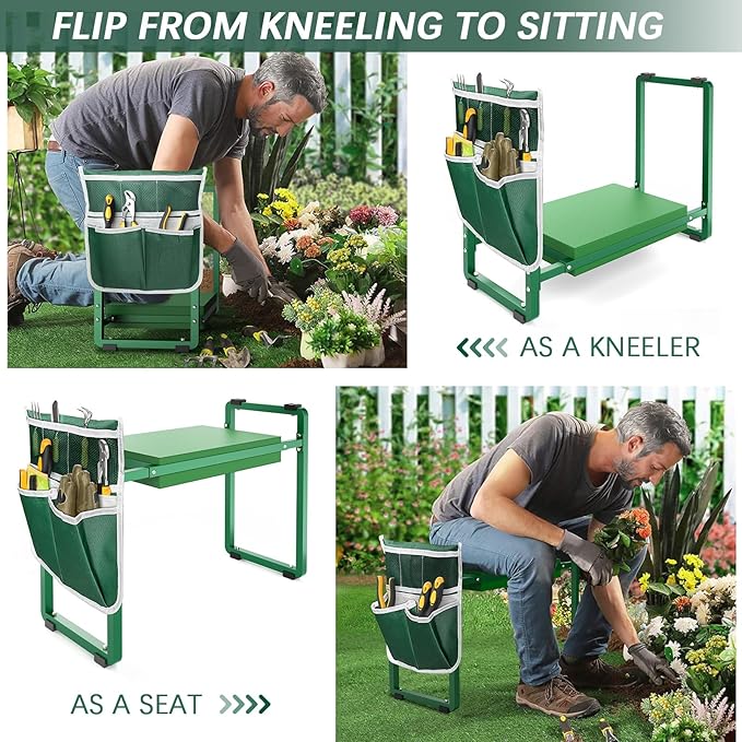FLINTER Garden Kneeler and Seat, 10.2 Wider Heavy Duty Thick Gardening Bench for Kneeling and Seat - Multifunctional Kneeler Bench, Gardening Gifts for Women, Seniors Grandparents, Green