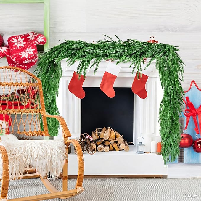 Artificial Christmas Garlands Norfolk Pine Garland 9FT Garlands for Decoration Table, Wall,Mantle, Indoor, Outdoor