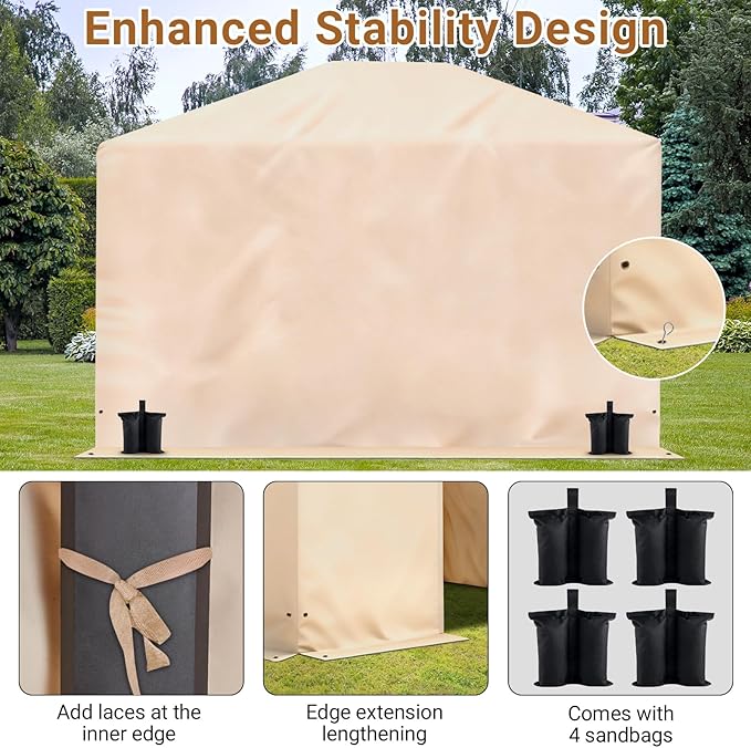 Winter Gazebo Cover for 12x12 Outdoor Hardtop Gazebos, Waterproof Enclosed Canopy Protective Covers Gazebo Accessories with 4 Sand Bags