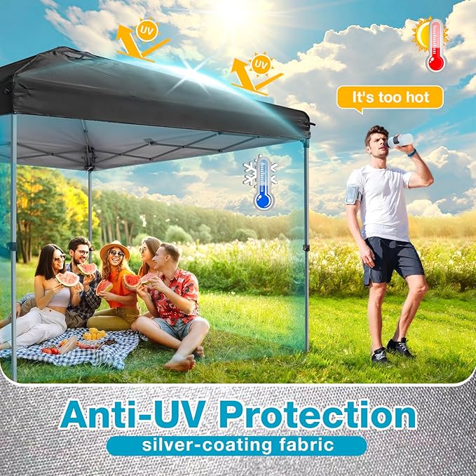 10x10 Canopy Replacement Top Cover with Air Vents for ez up Pop up Canopy Gazebo Tent, with Adjustable Strap, Waterproof & Anti-UV for Outdoor Shade (Frame Not Included) (Black)