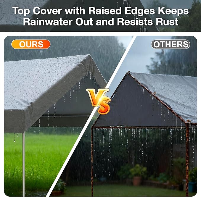 10x20 FT Carport Replacement Canopy Top Upgraded Car Port Canopy Cover for Carport Party Tent Waterproof & UV Protected, Easy Installation with Ball Bungees, Grey (Top Cover Only, Frame Not Included)