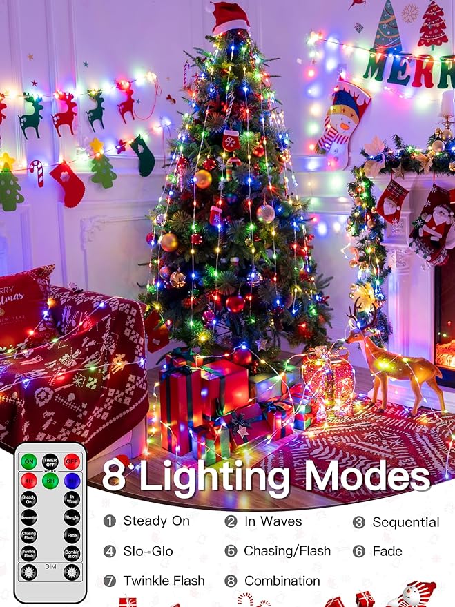 Christmas Lights Outdoor 800LED 262FT, Multicolor Fairy Lights IP67 Waterproof, Plug in String Light with Remote 8 Modes Timer, Xmas Light for Outside Indoor House Tree Decorations