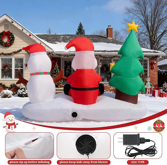 6FT Christmas Inflatable Decoration Countdown, Built-in LED Lighting Christmas Tree Santa Claus Snowman, Inflatable Decoration Suitable for Outdoor Courtyard, Indoor Garden,Lawn