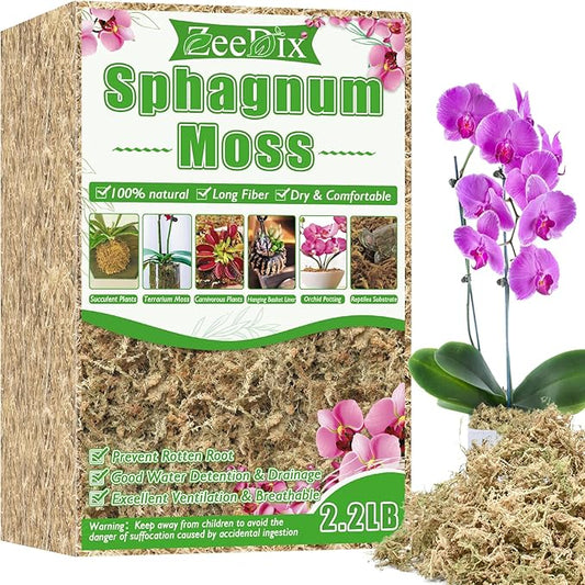 ZeeDix 2.2 lb Premium Sphagnum Moss Bulk, Natural Long Fiber Orchid Sphagnum Peat Moss for Carnivorous Plants Succulent Monstera Indoor Outdoor Plants & Reptiles Terrariums Habitats(Expands to 40 qt)