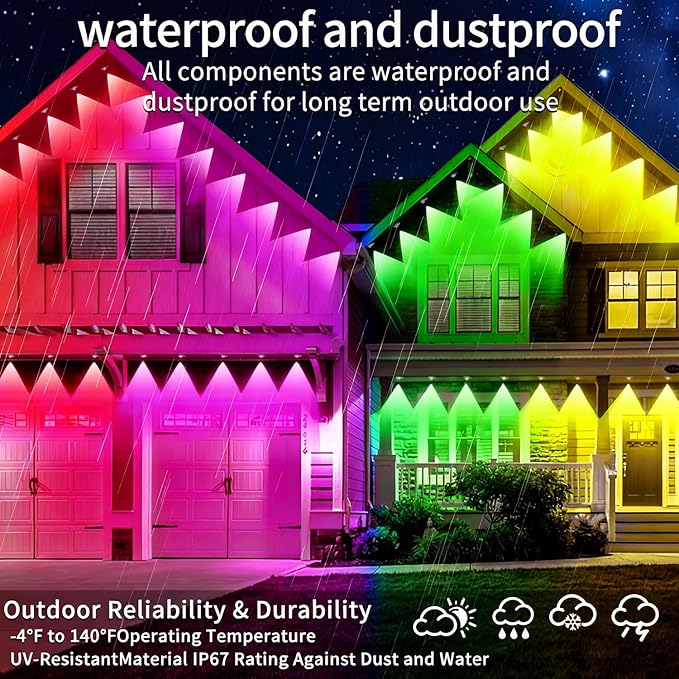 Permanent Outdoor Lights 500FT Smart Outside RGB LED Christmas Light, App Control Remote IP67 Waterproof Eternity Eaves Lighting for Halloween，House，Patio Decor ，Garden Decor, Decorations（2*250ft)