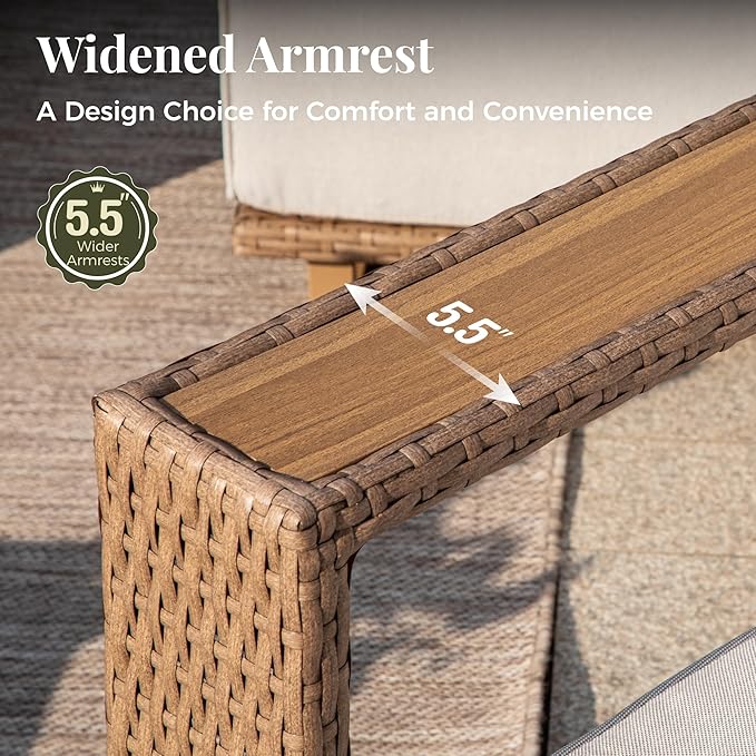 Outdoor Patio Furniture Set, 8 Piece Outdoor Rattan Wicker Couch, Conversation Sets with 2 Swivel Sofas, 2 Leg Sofa, 2 Armchairs and 2 Ottomans for Deck Backyard Lawn