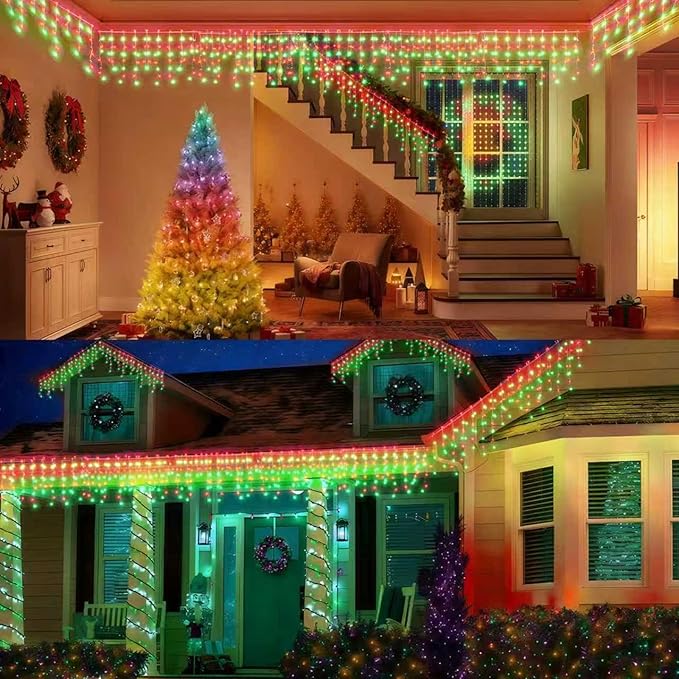 Led Christmas Lights Outdoor Christmas Decorations Hanging Light 400LED 8 Modes 75 Drops, Waterproof Outdoor Indoor Fairy Xmas Lights for Party, Holiday, Wedding, Home Decorations (Red and Green)