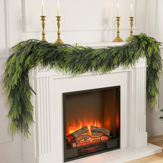 N&T NIETING 6FT Christmas Norfolk Pine Garland Real Touch Pine Artificial Faux Greenery Garlands Winter Christmas Garland for Table Mantle Fireplace Holiday Indoor Outdoor Xmas Decorations (6 Pcs)