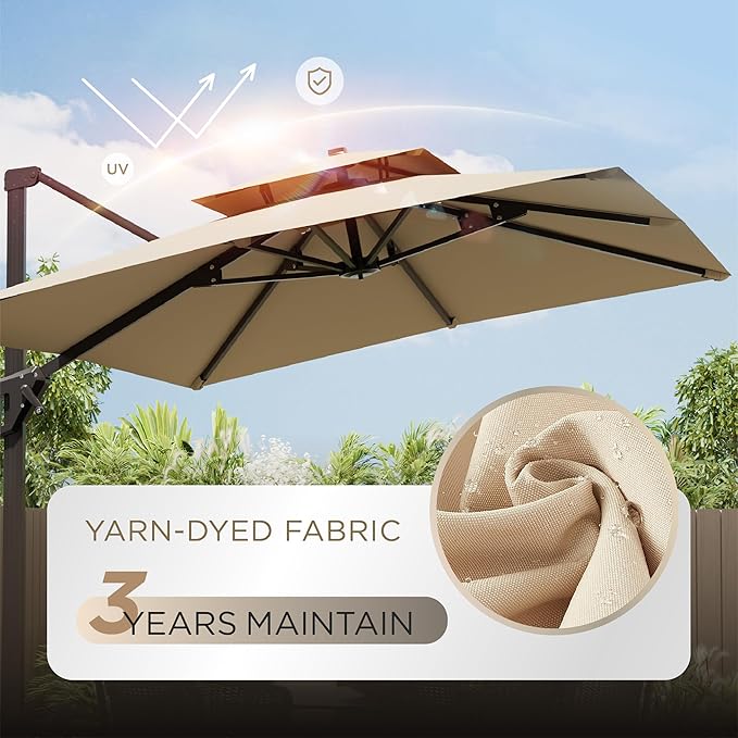 10' X 13' Patio Umbrella Outdoor Large Rectangle Offset Cantilever Umbrellas Double Top Heavy Duty Windproof with 360-degree Rotation for Pool Garden Deck, Beige