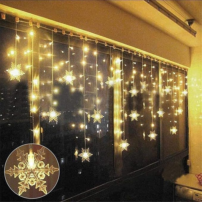 LED Christmas Curtain Lights,Snowflake Lights Decorations with Remote Control,USB Powered 24 Snowflakes 120 LEDs Window String Lights with 8 Modes Decor Christmas Wedding Party Wall Home Decor