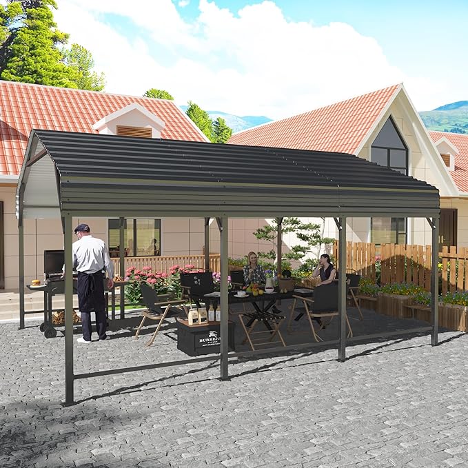 10x15 Metal Carport Carports with Enhanced Base Heavy Duty Garage Outdoor Galvanized Car Shelter for Car, Boats and Truck