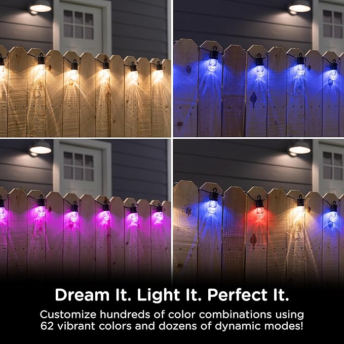 Enbrighten Vibe Smart Color Changing String Lights, 24ft Black Cord, 12 Shatterproof Acrylic Bulbs, Weatherproof, Dimmable, Outdoor String Lights, Works with Alexa, Google Home, 2 Pack, 82764
