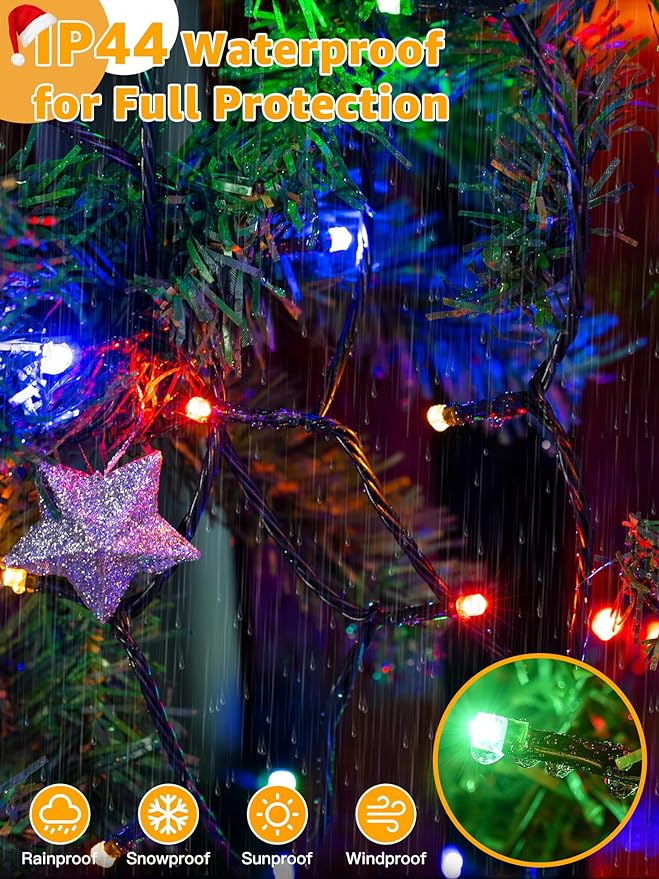 500 LED 164 FT Christmas Lights, Waterproof Outdoor String Lights with Remote and Timer, Christmas Tree Lights with 8 Modes Dimmable, Fairy Lights for Holiday Decor (Multicolor)