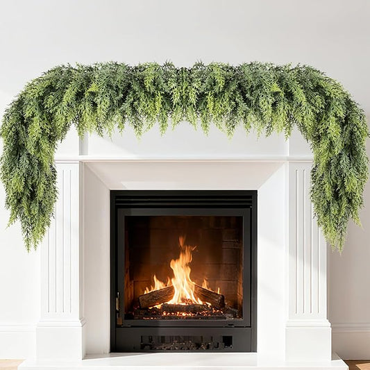kuaima Christmas Cedar Garland, 6 FT Artificial Realistic Winter Evergreen Greenery Cypress Garland Real Touch for Indoor Outdoor Xmas Decoration, 1 Pcs
