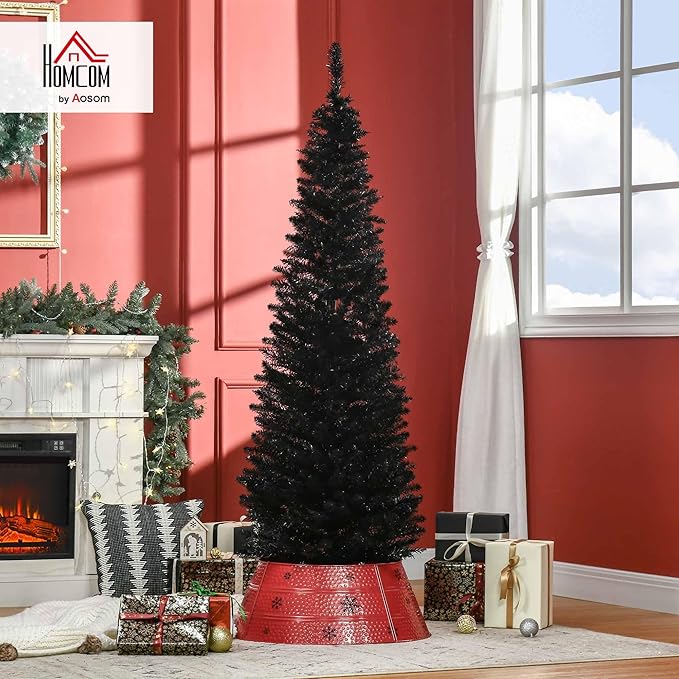 HOMCOM 6' Artificial Pencil Christmas Tree, Slim Xmas Tree with 390 Realistic Branch Tips and Plastic Stand, Black
