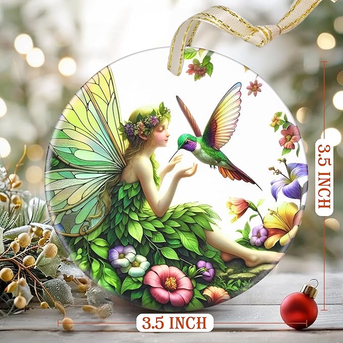Christmas Ornaments, 3.5 Inch Ceramic Fairy Hanging Ornament, Christmas Tree Ornaments, Gifts for Wife, Xmas Gifts, Unique Gift Idea, Perfect for Holiday Party, Tree, Window, Wall Decor