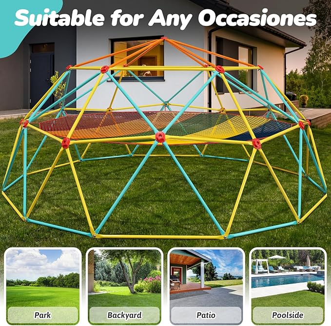 10FT Climbing Dome with Climbing Cargo Net, Outdoor Jungle Gym for Kids- Supports 1000LBS-Anti-Rust Metal Outdoor Play Structure ASTM Approved, Easy Assembly