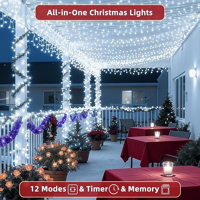 240ft Outdoor Christmas Lights, 750 LED Super Long String Lights 12 Modes & Timer Memory, Dimmable Outsite Waterproof Light Strings for Xmas Tree Garden Wedding Party Holiday Decorations Cool White