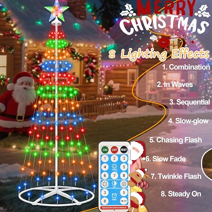 Forlivese 156LED Outdoor Solar Christmas Tree Lights, 4FT Lighted Artificial Cone Tree with Remote, 8 Modes, USB Charge, Timer & Waterproof Christmas Tree Decor for Garden Yard Patio, Multicolor
