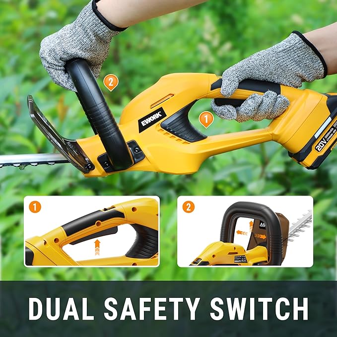 EWORK 20V Cordless Hedge Trimmer 22-Inch Electric Bush Trimmer, 5/8 Cutting Capacity, Battery Powered Lightweight Handheld Shrub Trimmers with Battery and Charger for Garden, Yard