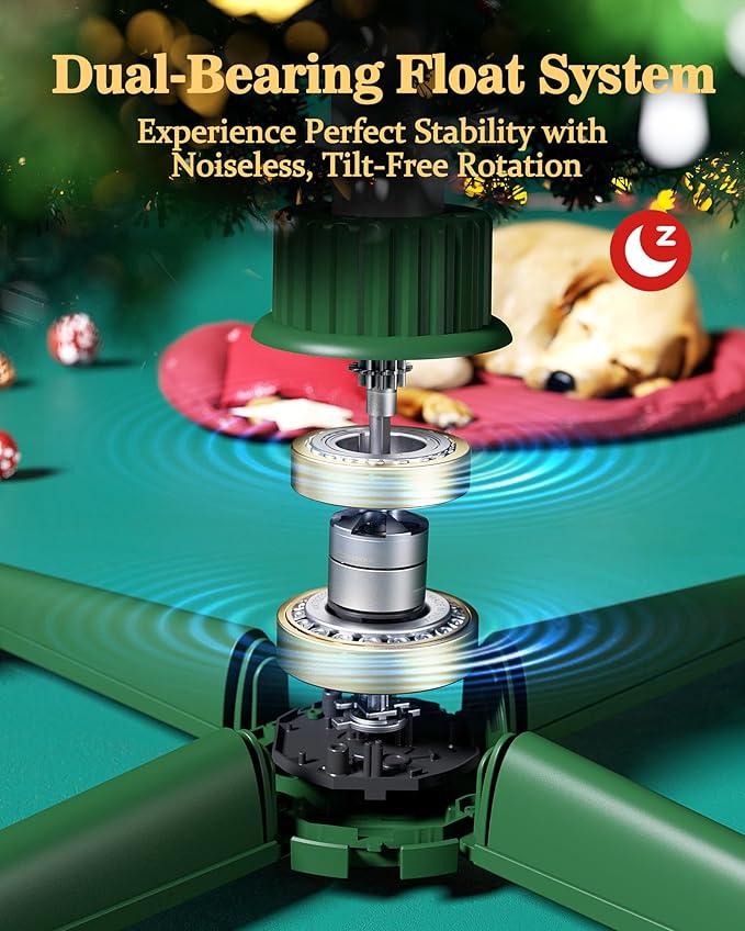 【Patent Pending】 Musical Rotating Christmas Tree Stand, UL Certified Up to 9ft 120 lb Artificial Christmas Tree with Speaker, Spinning Stand with Remote, Fit for 1.25-2" in Tree Poles - 800W