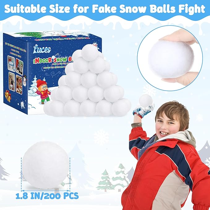 Luces 200 PCS Snow Balls for Fight Indoor, Artificial Indoor Snow Ball Fight Set, Soft Fake White Balls for Toss Game, Parent-Child Interactive Activities Winter Party Supplies