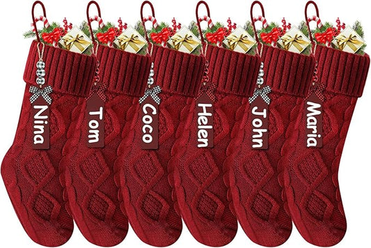 Christmas Stockings 18 Inches,Long Knitted Stocking with Name Tags, Christmas Decoration Hanging Stockings Fireplace Xmas Tree Ornaments for Home Family