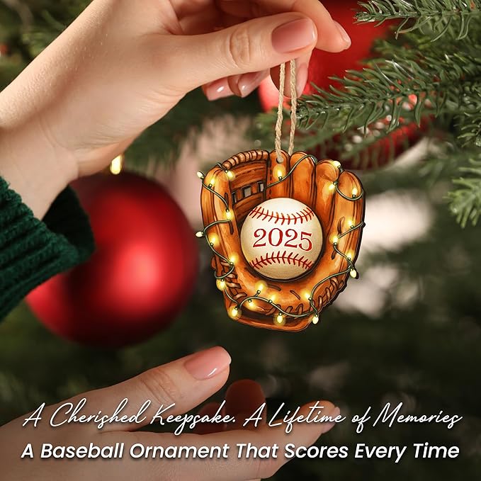 FLAGWIX Christmas Baseball Gifts for Boys 12-14 and 8-12, Baseball Ornament - 2D Flat Wooden Ornaments 2025 for Christmas Tree Decorations - Gifts for Boys Coach Team Sports Men, Sports Ornament Decor