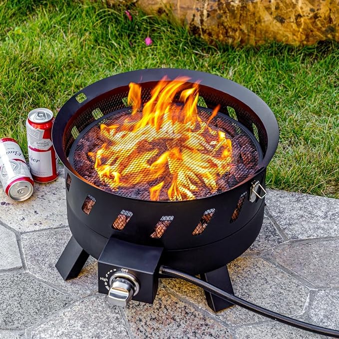 17.3 inch Portable Propane Fire Pits, Gas Fire Pit Bowl for Outside with Lid & Handle, Smokeless Gas Firebowl,Propane Firepit for Camping, Patio, Yard, Garden