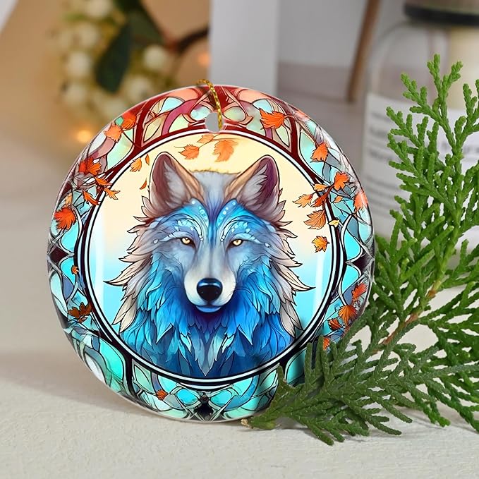 Wolf Christmas Ornament - Ceramic Wolf Ornaments for Christmas Tree Gifts - Animal Lovers Keepsake