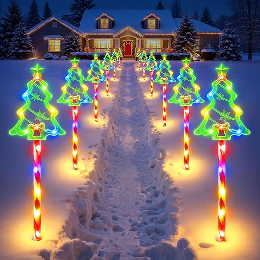 12 Pack Christmas Decorations Outdoor, Solar Christmas Tree Lights with 156 Bright LED and 10 Lighting Modes, 7 Colorful Waterproof Xmas Decor for Pathway Yard