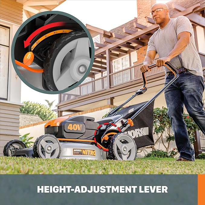 Worx Nitro 40V 20" Cordless Lawn Mower, 3-in-1 Electric Mower with Collapsible Handle, Push Lawn Mower with 7-Position Height Adjustment – 2 Batteries & Charger Included