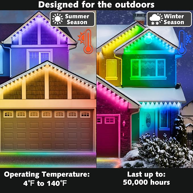 SINLEY Permanent Outdoor RGB Lights,Waterproof Smart LED Eaves Lights with App/Remote Control,for Christmas and All Holiday Decor,Daily and Accent Lighting,House Roof and Garden Lighting (100F)