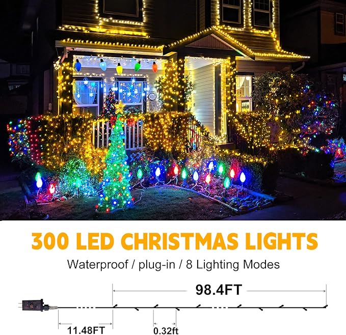 Outdoor Fairy Lights Waterproof, Plug in String Lights with 8 Modes Timer, 98Ft 300 Twinkle LED Outdoor & Indoor Decor for Girl's Bedroom/Garden/Patio/Yard/Wedding/Holiday Party