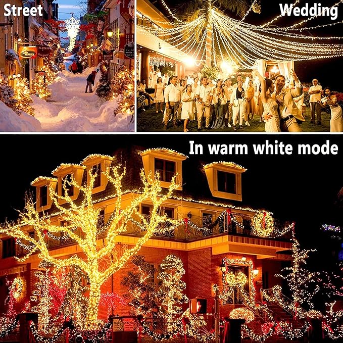 KNONEW 403ft 1000 LED Christmas Lights Color Changing String Lights Outdoor with 11 Modes for Xmas Tree Trunk Yard Porch Outdoor Wedding Party Decorations (Warm White to Multicolor)