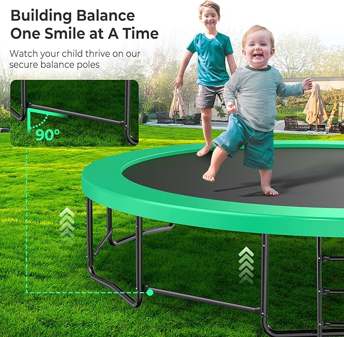 Lyromix 12 14 15 16FT Outdoor Trampolines for Kids and Adults, Pumpkin Trampolin with Curved Poles, Recreational Trampolin with Basketball Hoop and Safety Enclosure Net for Kids and Adults
