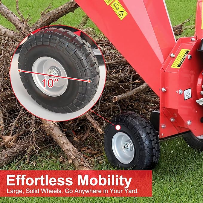 Wood Chipper Shredder Mulcher, 7 HP 212cc Gas-Powered Heavy Duty Engine, 3-Blade Disc Cutter, 10 Large Wheels for Easy Mobility, for Garden, Orchard, Courtyard, Farm