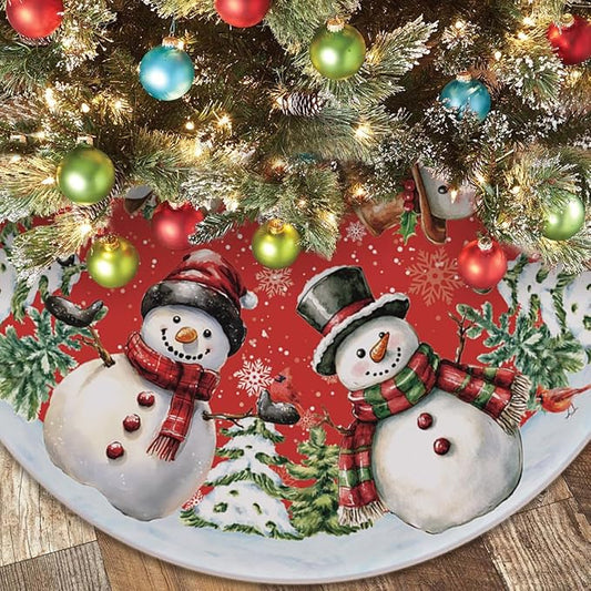 48 Inch Snowman Christmas Tree Skirt – Xmas Tree Mat for 6 to 7.5 Ft Trees, Durable & Soft Christmas Decorations for Home, Living Room, Party, Winter Holiday Decor