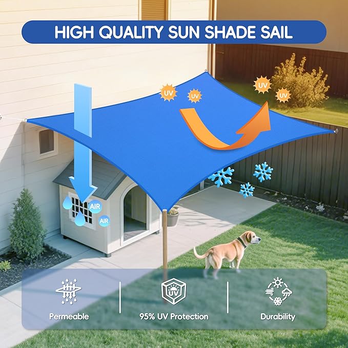 Sun Shade Sail 10'x18' Rectangle Shade Cloth for Garden, Permeable Shade Canopy Outdoor Patio Covers for Pergola Backyard Deck Outside Activity, Blue