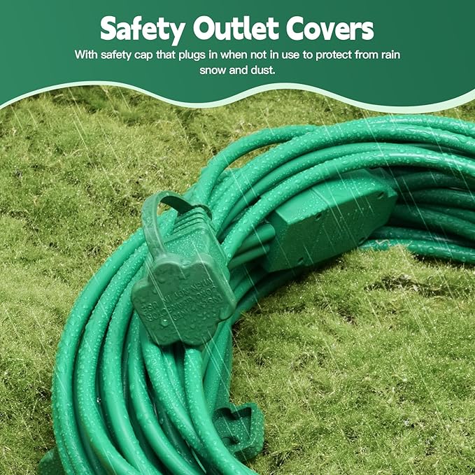 50Ft 4 Outlets Green Outdoor Extension Cords for Halloween Christmas Inflatables Blow Ups Yard Waterproof Outside with Multiple Outlets Extension Cord Power Splitter for Christmas Lights Decorations