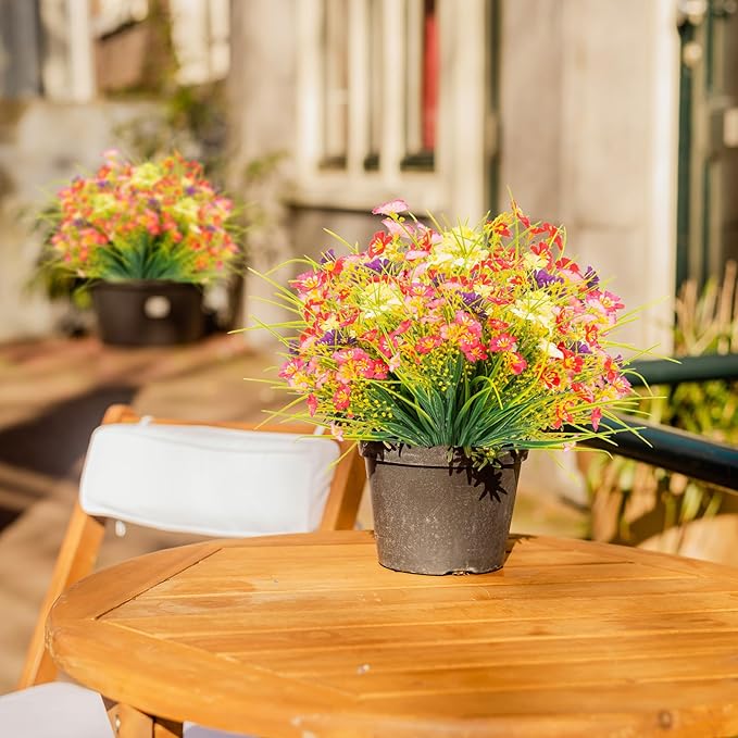 12 Bundles Artificial Outdoor Flowers Lifelike UV Resistant Fake Plastic Plants Indoor Outside Hanging Plants Garden Porch Window Box Decor (Mix 6 Colors)