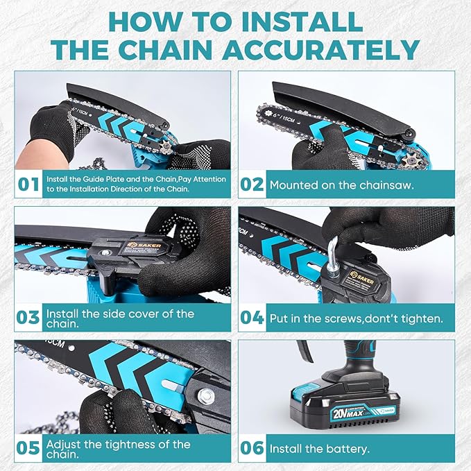 Saker Mini Chainsaw,6 Inch Portable Electric Chainsaw Cordless, Small Handheld Chain saw for Tree Branches,Courtyard, Household and Garden,Valentine's Day Gifts for Men Dad Husband Women