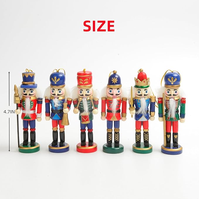 12 PCS Christmas Nutcracker Ornament Set, 4.7Inch Nutcrackers Tree Ornaments Set, Festive Collectible Gift for Winter Table Desktop Fireplace Decorations