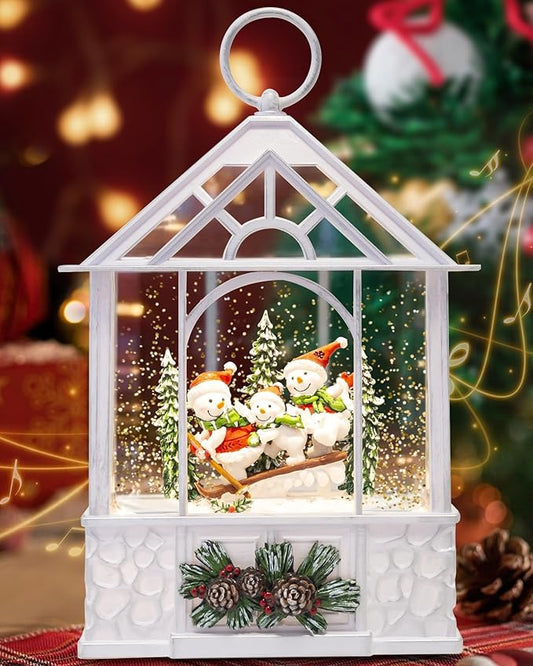Christmas Snowman Snow Globe Light up Lantern with 8 Songs, 9.84" Christmas Snow Globes for Kids Adults, 6H Timer & Dual Power, Snowglobes Christmas Decorations Indoor for Home, Gifts for Women Men